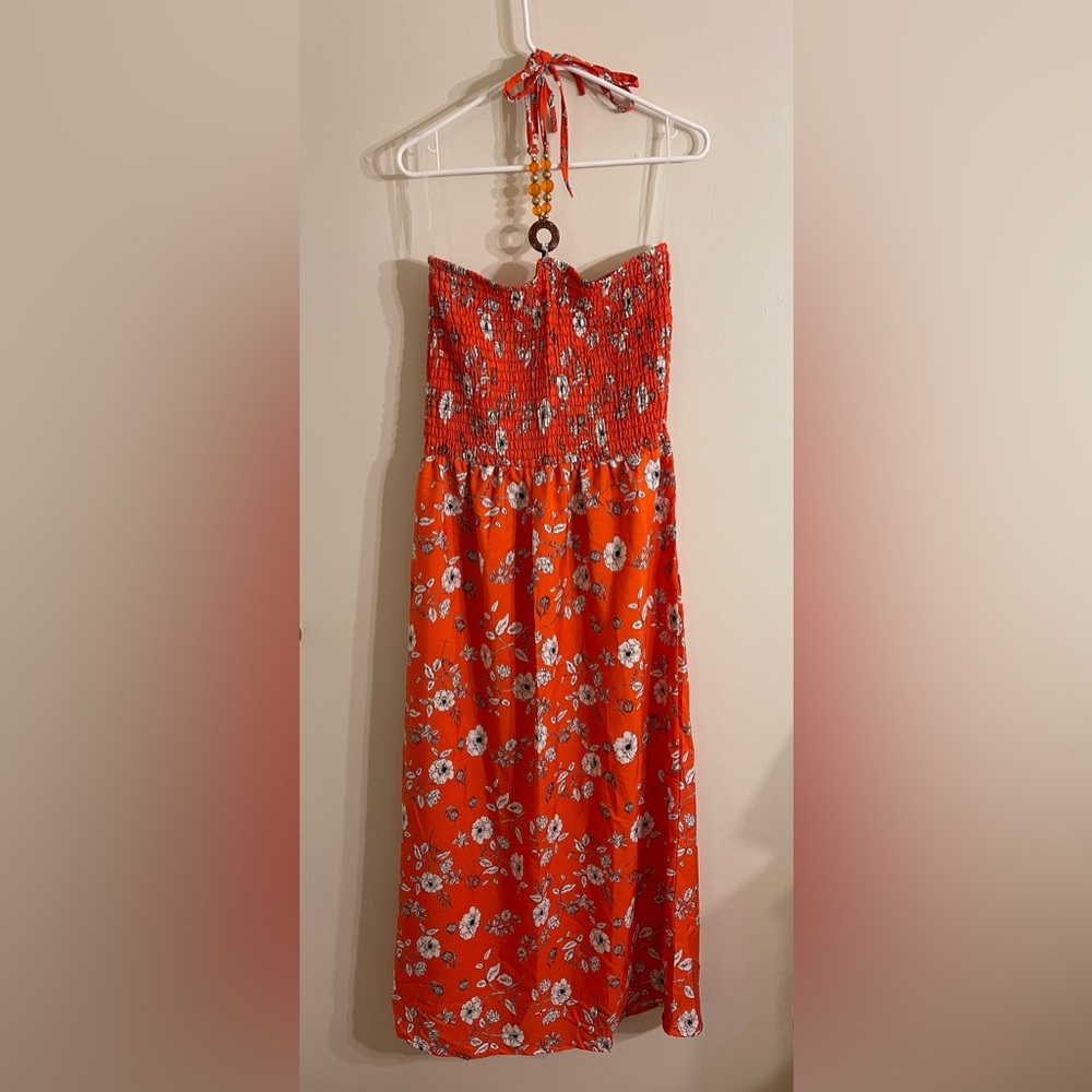 3/$15. Woman’s 1X long orange floral sundress